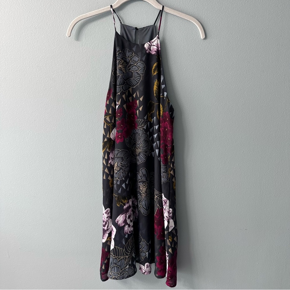 Everly for Francesca’s Halter Skinny Strap Dress Gray Floral Size Xsmall
